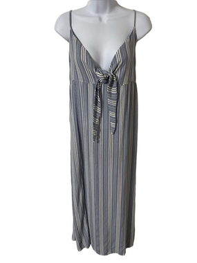 Salty Lemon Striped Blue Tie-Front Maxi Dress Size Small